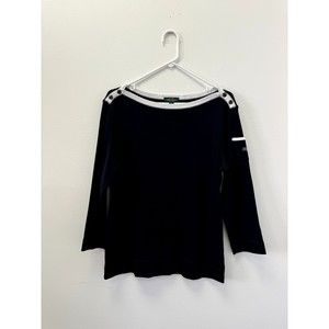 Lauren Ralph lauren Jeans CO Boat Neck 3/4 Sleeve Top Sz Large Black White Trim